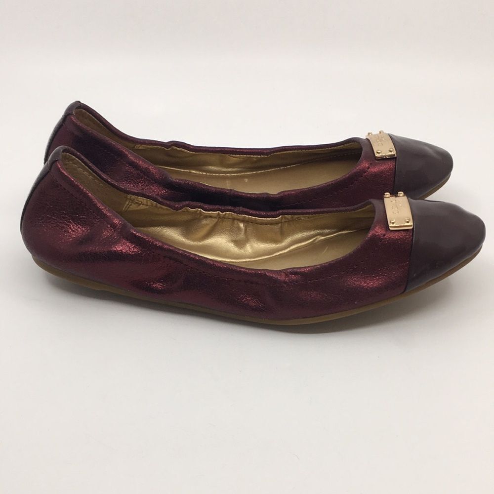 Coach Darsi metallic burgundy leather and patent leather ballet flats Sz 7.5 M